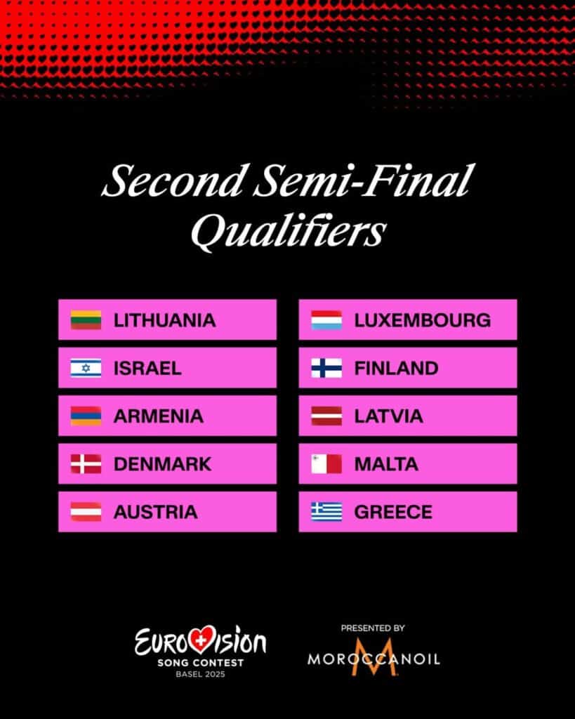 Pays qualifiés à la seconde demi-finale Eurovision 2025 - Illustration Instagram @eurovision