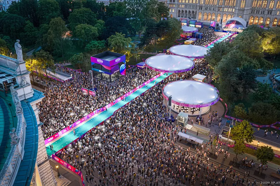 Guide complet pour assister à l'Eurovision 2026 à Vienne : billets, transport, logement, événements 194 Eurovision Village Vienne 2026 - Crédit ORF/ZOOMVP.AT